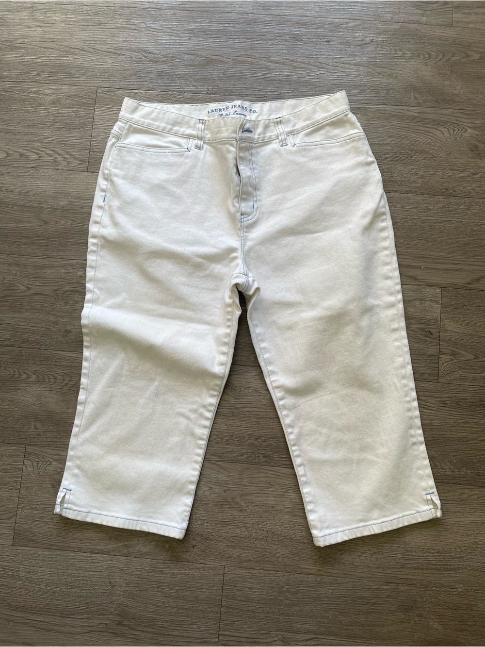 Ralph Lauren Lauren Jeans Co Women White Denim Blue Stitching Capri Jeans 10P